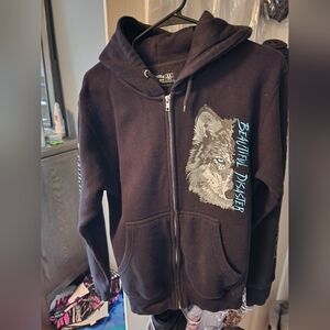Used Beautiful Disaster zip up wolf hoodie